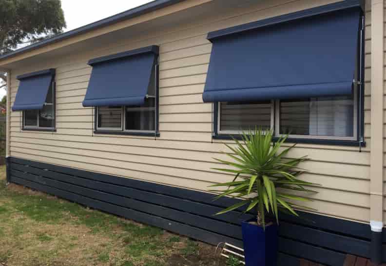 fixed-arm outdoor awning blind